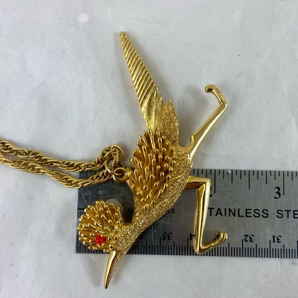 Vintage Large Gold Tone Pendant Necklace Roadrunner Southwestern 23” Inch Long - Picture 11 of 12